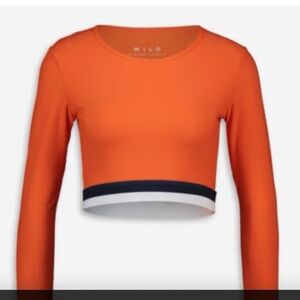 Wilo The Label (Anthropologie) NWT Ribbed Cropped Long Sleeve Orange / Navy XS